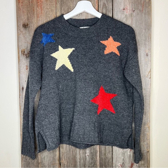 Madewell Starry Night Pullover Sweater Charcoal Grey Wool Cropped Crewneck XS - Picture 2 of 12